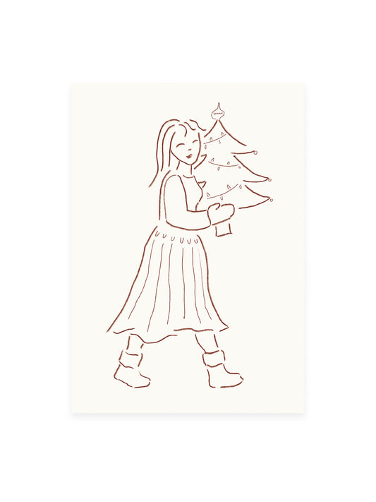 Postcard Girl with Christmas Tree (Risography)